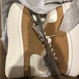 Ash Be Kind Sherpa Tan and White High-Top Sneakers